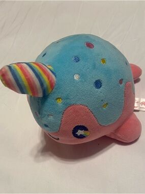 Plush Narwhal Toy - Pink and Light Blue Rainbow Horn 9”
